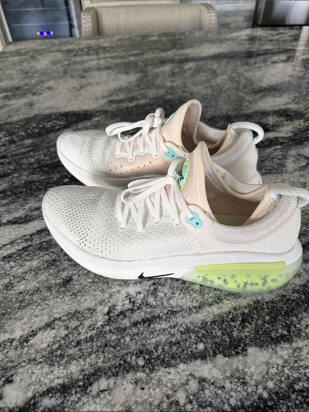 Nike White Sneakers with Neon Green and Aqua Accents